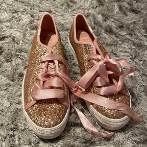 Kate Spade + Keds Rose Gold glitter tennis shoes